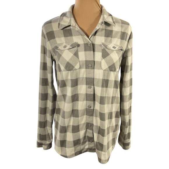 Eddie Bauer Women's Fleece Button Front Shirt Gray Buffalo Plaid Size S Small - Picture 1 of 7